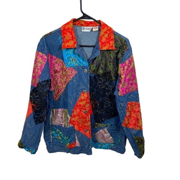 Vintage 80’s S Collection Denim‎ Patchwork Embroidered Jacket Size Medium - Picture 8 of 14